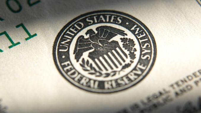 United States Federal Reserve System symbol. Bitcoin